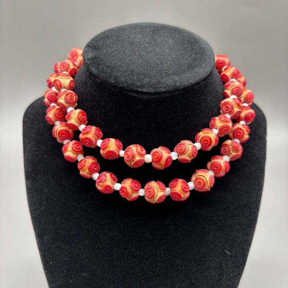 Vintage Tagua Nut Carved Rosettes Beaded Necklace Shell Spacers 26" Craft Beads - Picture 8 of 8